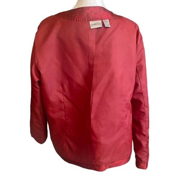 Chico's Red Paisley Silk Look Blazer Size 2 (12) - Picture 6 of 7
